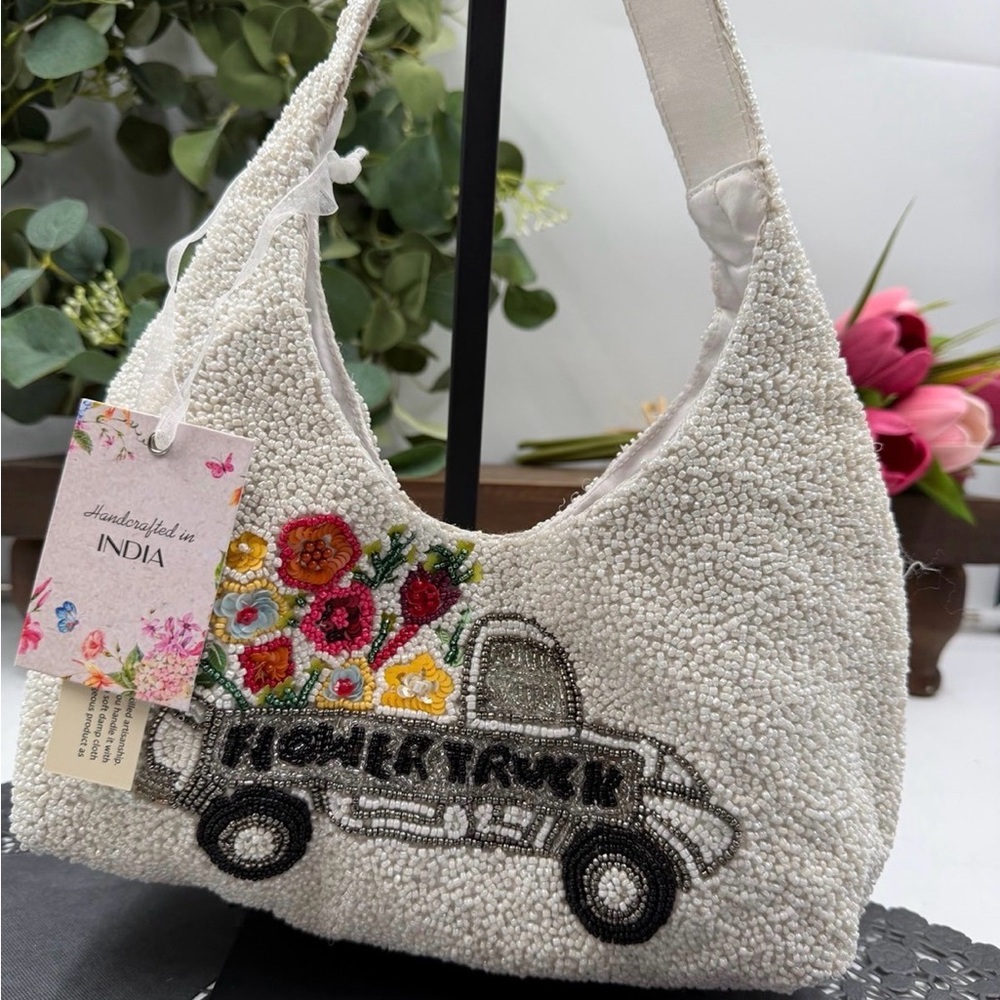 Viral Beaded Flower Truck Shoulder Bag Butterfly Cottagecore Handmade India